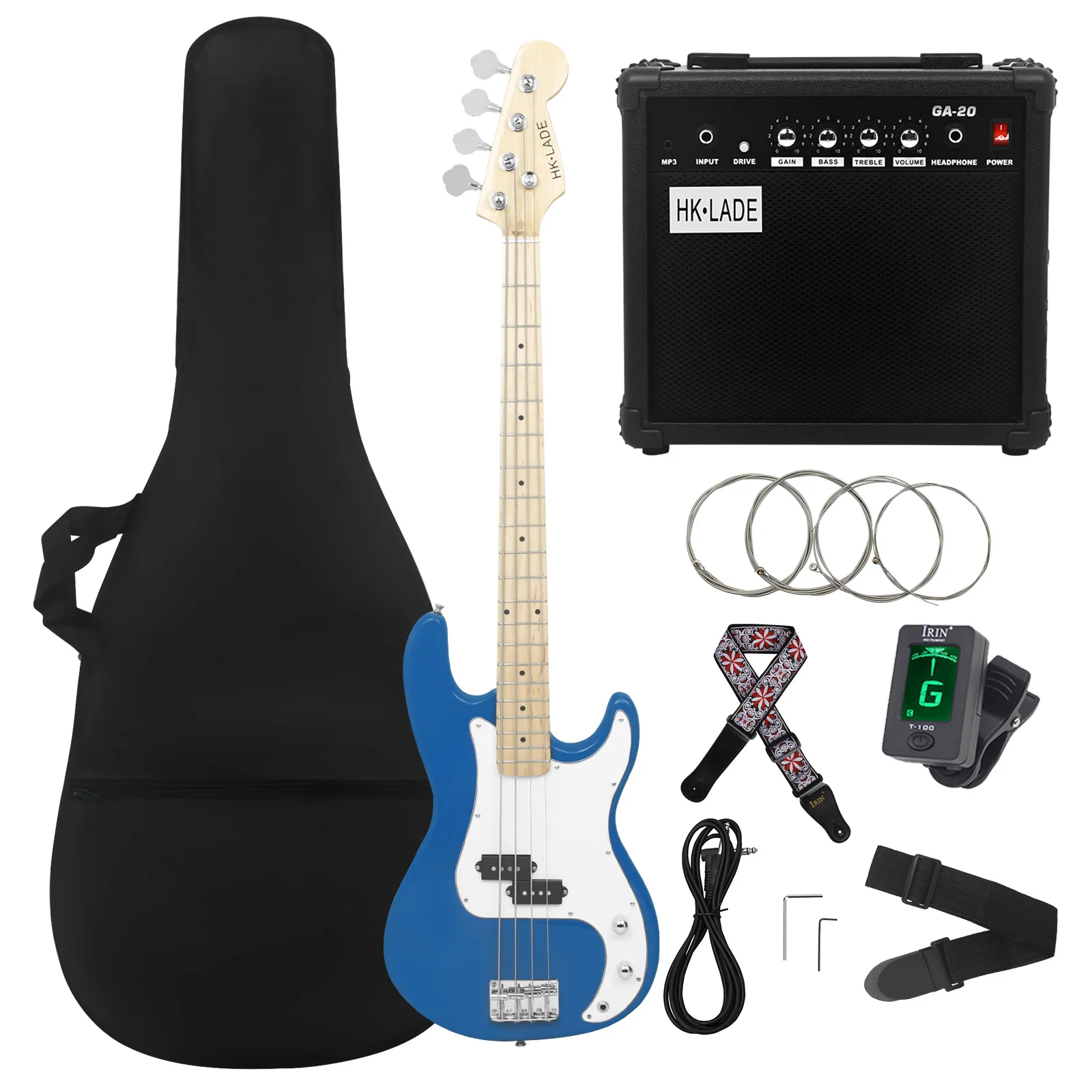 

HK·LADE Bass Guitar 4 Strings 20 Frets Maple Body Neck Electric Bass Guitar Guitarra With Amp Bag Strap Tuner Guitar Accessories