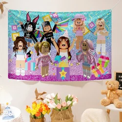 Purple Pink Robloxed Cartoon Birthday Background Party Decoration Items Shoot Venue Layout Props Birthday Decor Curtain Props