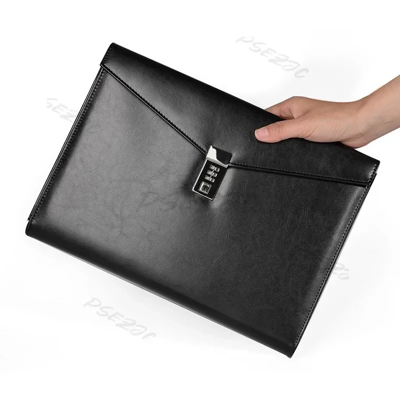 B-M A4 Confidential Document Bag Portable Leather Password Lock Official Document Business Travel Manager Bag