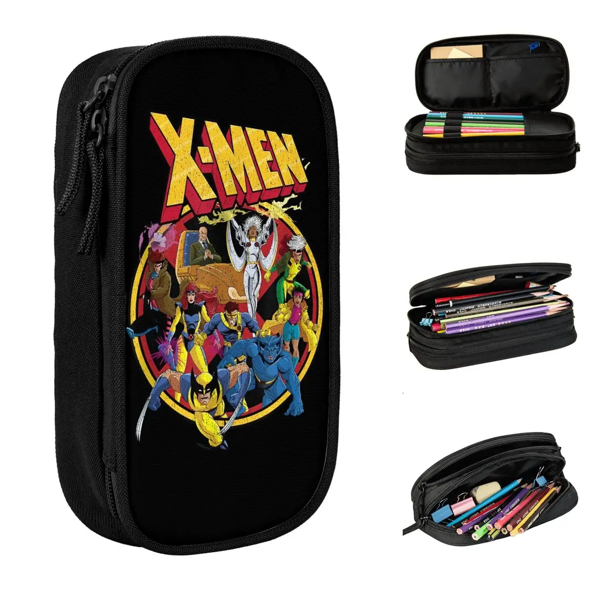 Large Pencil Pouch X-Men Animated Series Retro 90s Merch Double Layer Pencil Box Girl Makeup Bags Amazing Gift