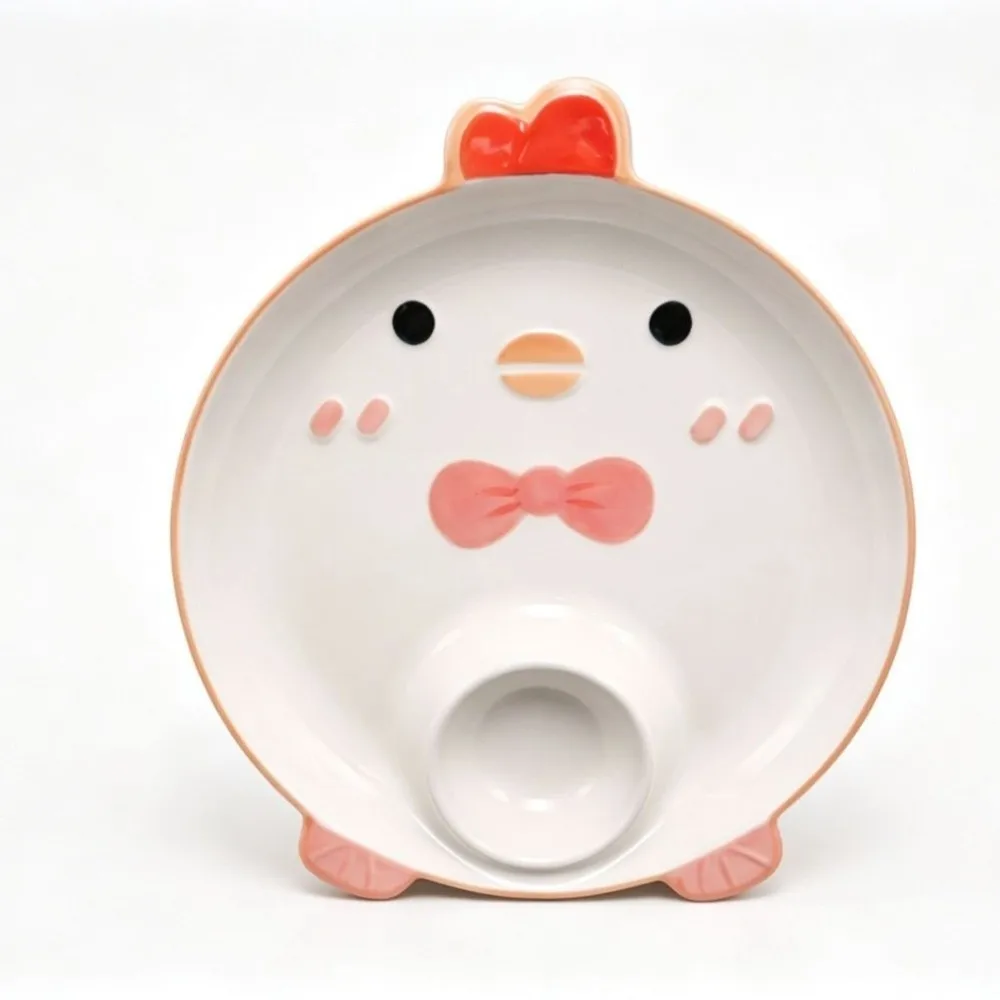 Ceramic Dipping Sauce Dish Animal Shape Japanese Style Grid Dumpling Plate Thicken Dipping Sauce Compartment Cow Sushi Plate