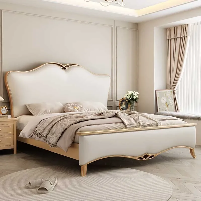 Leather Glamorous Double Bed Designer White Villa Sleeping King Size Bed Frame Modern Platform Letto Matrimoniale Home Furniture