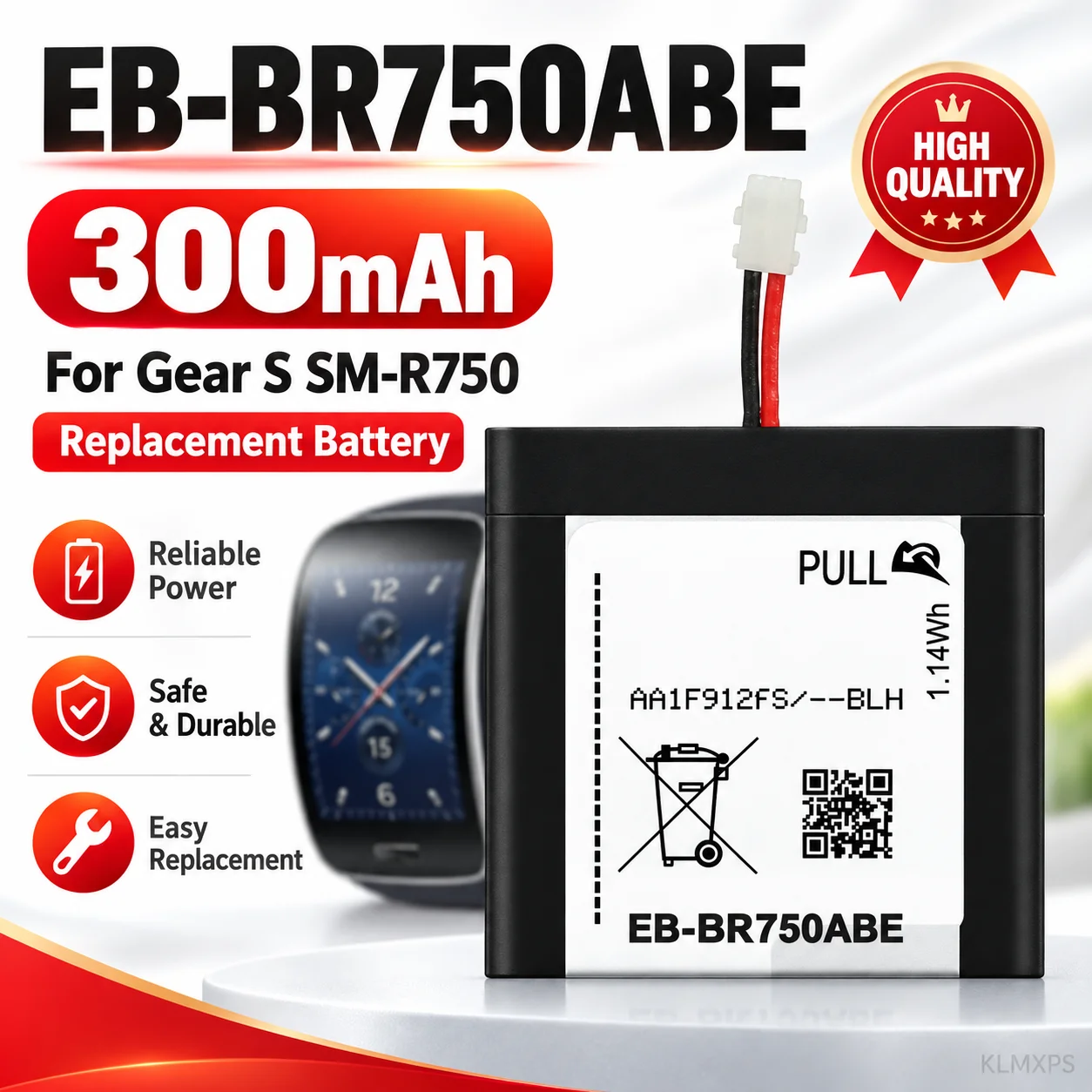 300mAh EB-BR750ABE Li Polymer Battery for Samsung Gear S SM-R750 Watch Replacement Rechargeable Battery Repair Parts with Tools