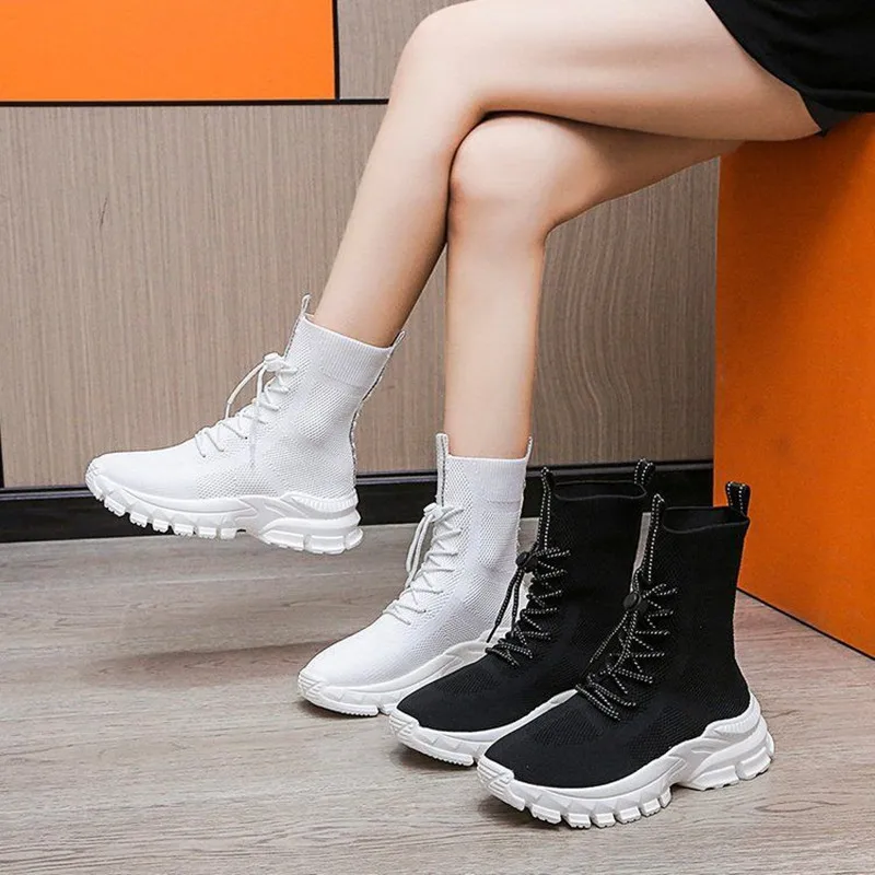 Fashionable casual high-top socks shoes Women's thick-soled shoes for heightening comfortable breathable mesh surface shoes