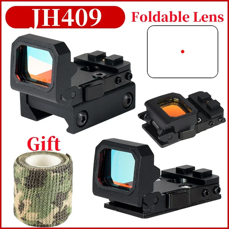 JH409 3MOA Folding Flip Collimator Reflex Mini 1x Red Dot Sight with Picatinny Weaver 20mm Mount and Pistol Glock MOS Base