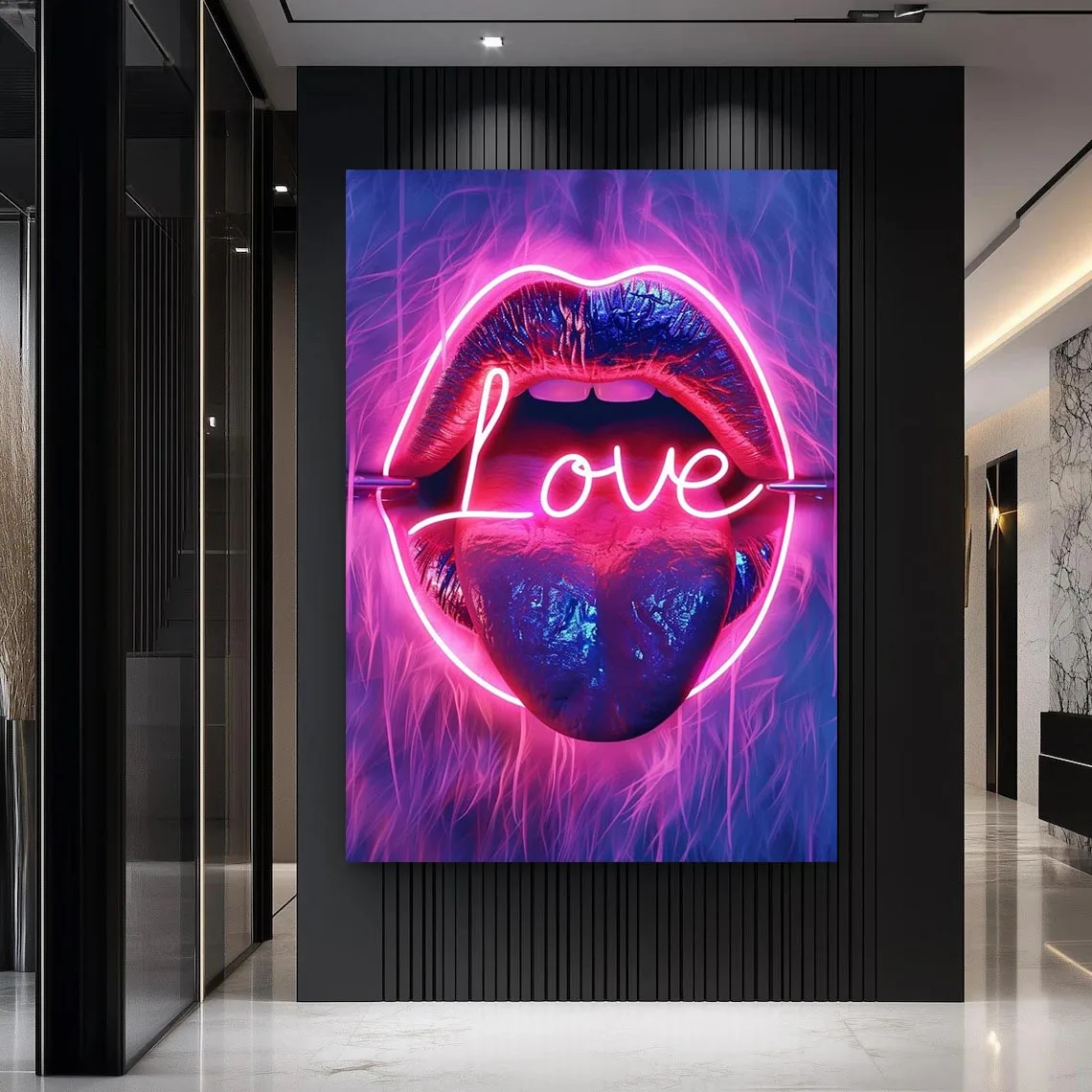 Sexy Lip Canvas Printing, Neon Effect Mouth Pop Art, Abstract Canvas Wall Art For Bar, Bathroom, Home Decoration