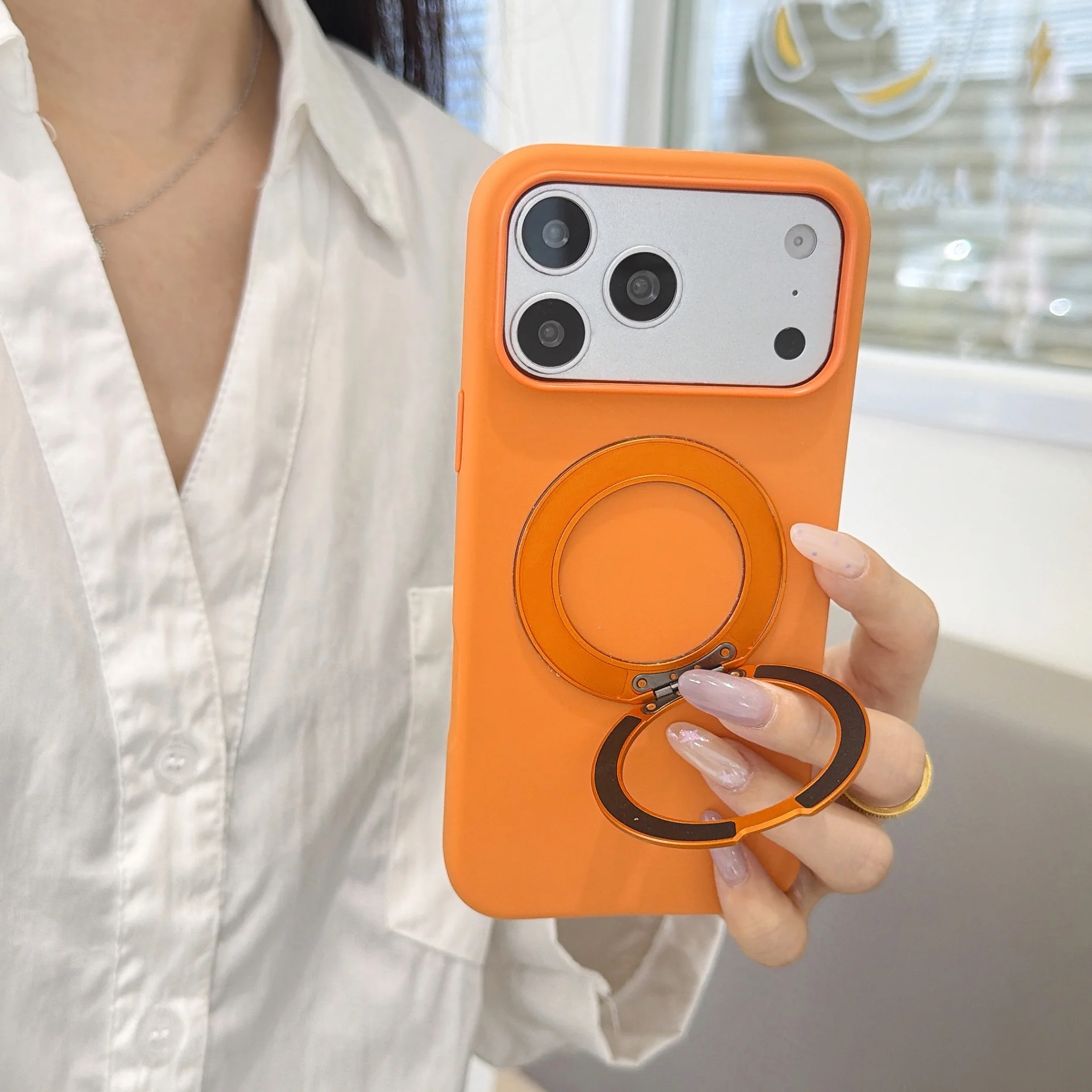 Modische, schlichte Silikonhülle in unifarbenem Design für iPhone 18, 17, 16, 15 Pro Max, 18, 17, 16, 15 Pro mit 360°-Schutz. °   Ringhalterung Stoßfeste Abdeckung