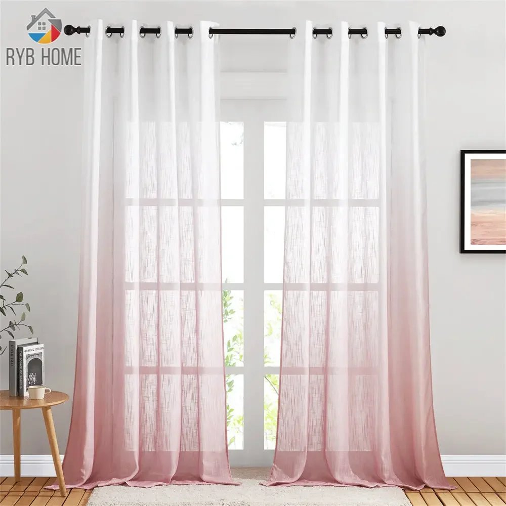 RYBHOME 1pc Solid color gradient Sheer Curtain for Living Room Wedding Party Decoration Country Style Tende Gothic Home Decor