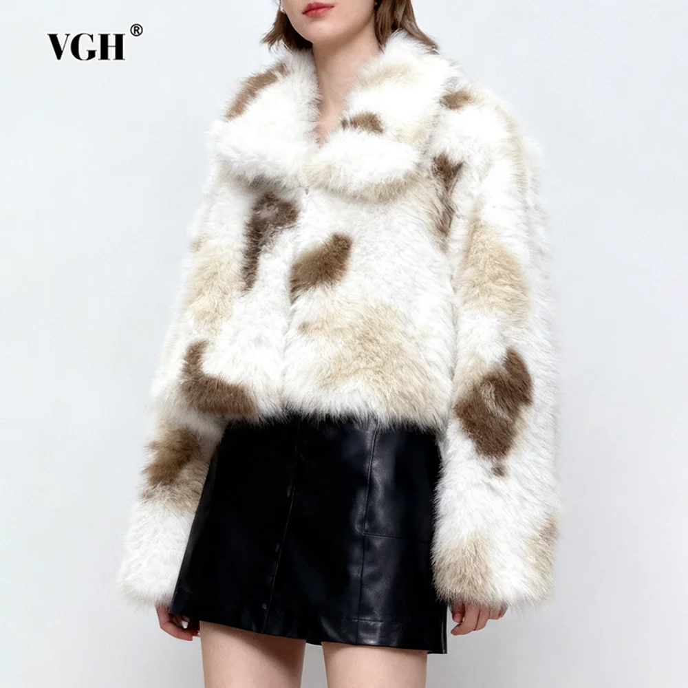 

VGH Winter Slimming Warm Solid Jackets For Women Lapel Long Sleeve Spliced Pocket Temperament Commute Jacket Female Fashion New