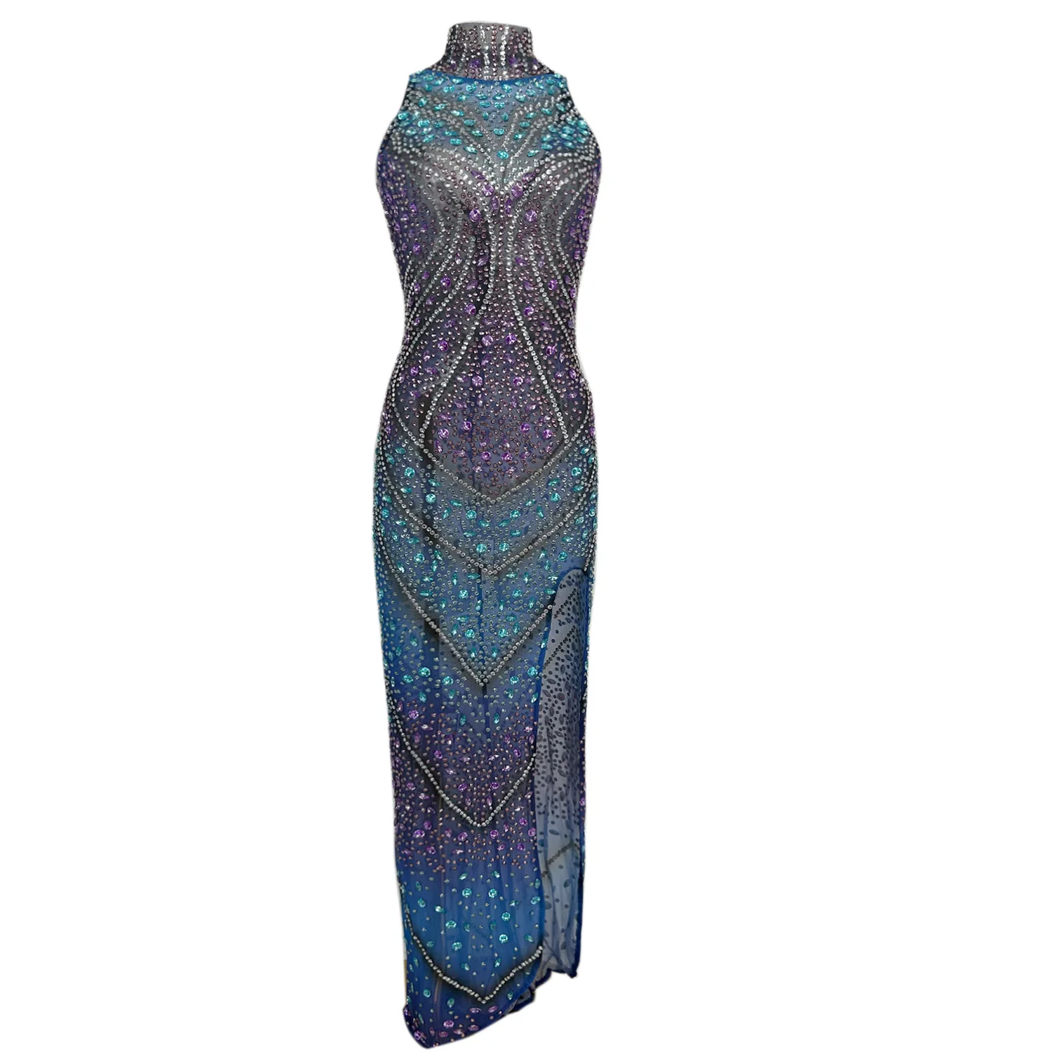 أزياء بلا أكمام شبكة الترتر كوكتيل فستان ماكسي السيدات ليلة نادي حزب Bodycon اللباس ملابس نسائية عشاء حفلة موسيقية مأدبة اللباس