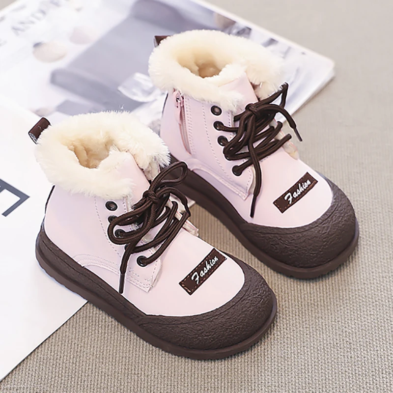 

Winter Cotton Shoes Girls' Snow Boots Leather Waterproof Teenagers Girls Plush Boots Thick Girls Winter Shoesgirls Teenagers