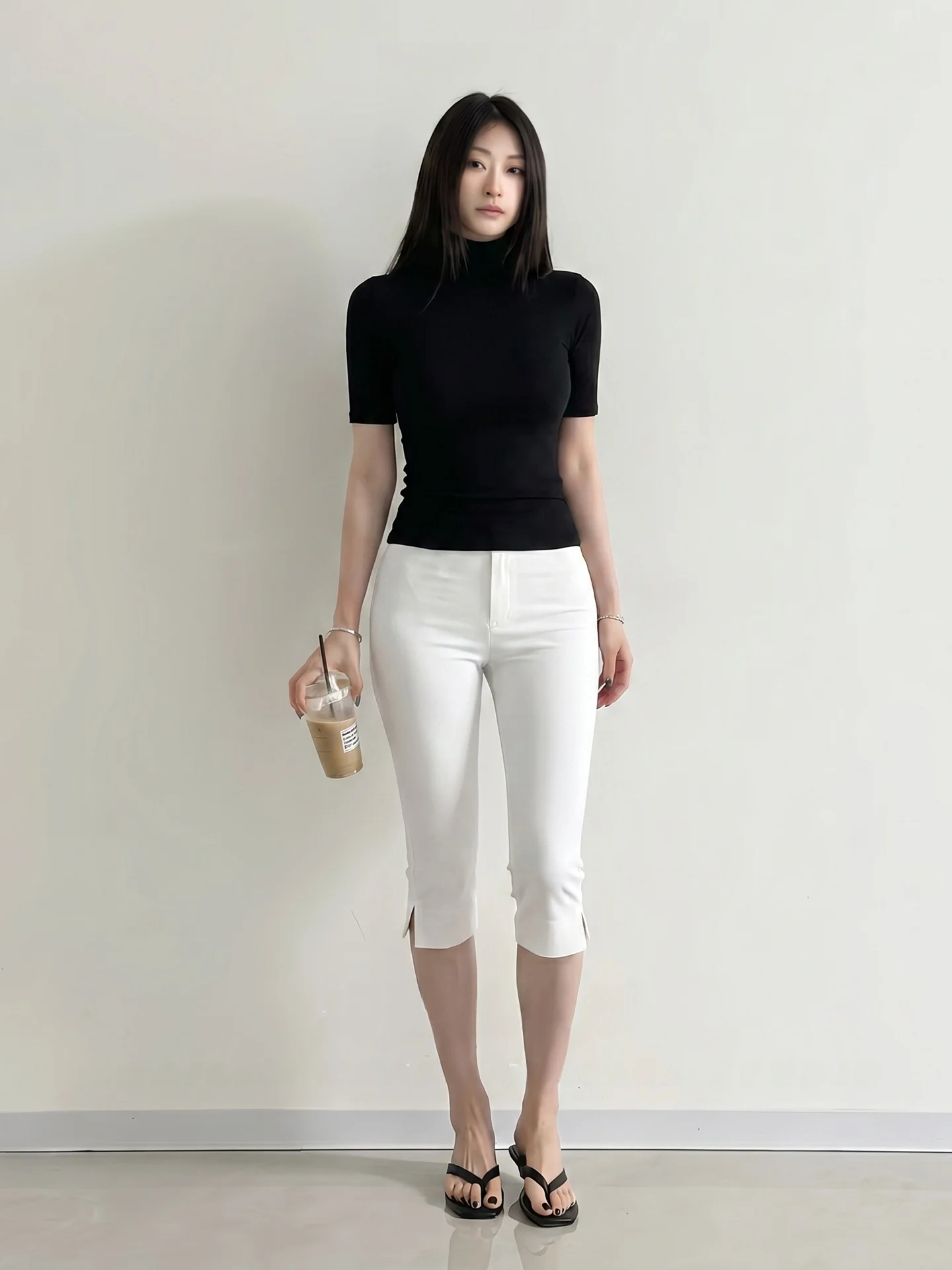 Elastic Suit Fabric Mid-Waist Casual Pants Women Slimming Hip Enhancing Commute Versatile Split Seven-Foot Pants