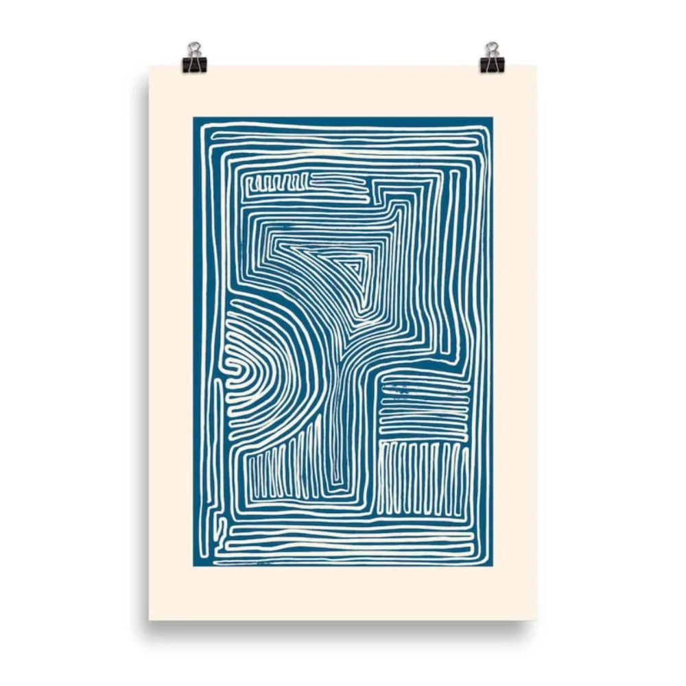 Minimalistic Wall Decor - Line Art Print - Blue Wall Art Prints - Mid Century Modern Wall Art - Neutral Abstract canvas Poster
