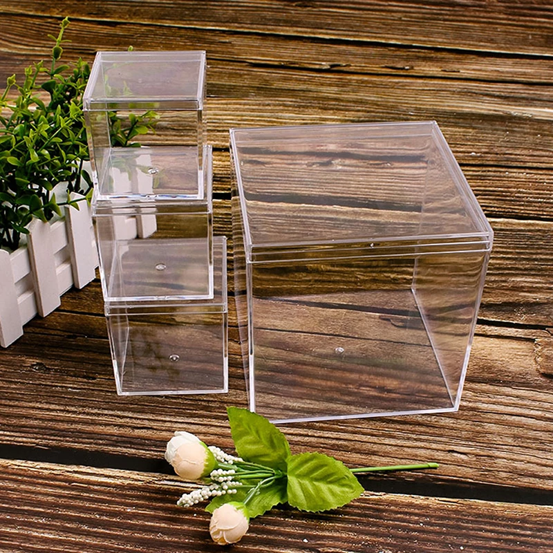 1Pc Transparent Acrylic Boxes With Cover Plastic Organizer Small Gift Square Packing Box Food Candy Storage Container For Home