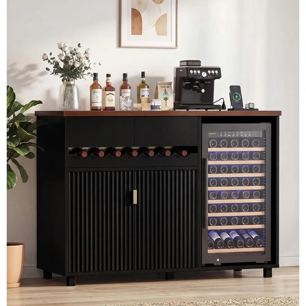 

48 Coffee Bar Cabinet with Ridge Space, Outlet, Sliding Wine Tray, Suitable for Sideboard, Liquor Storage, Ideal for Dorm, Dinin