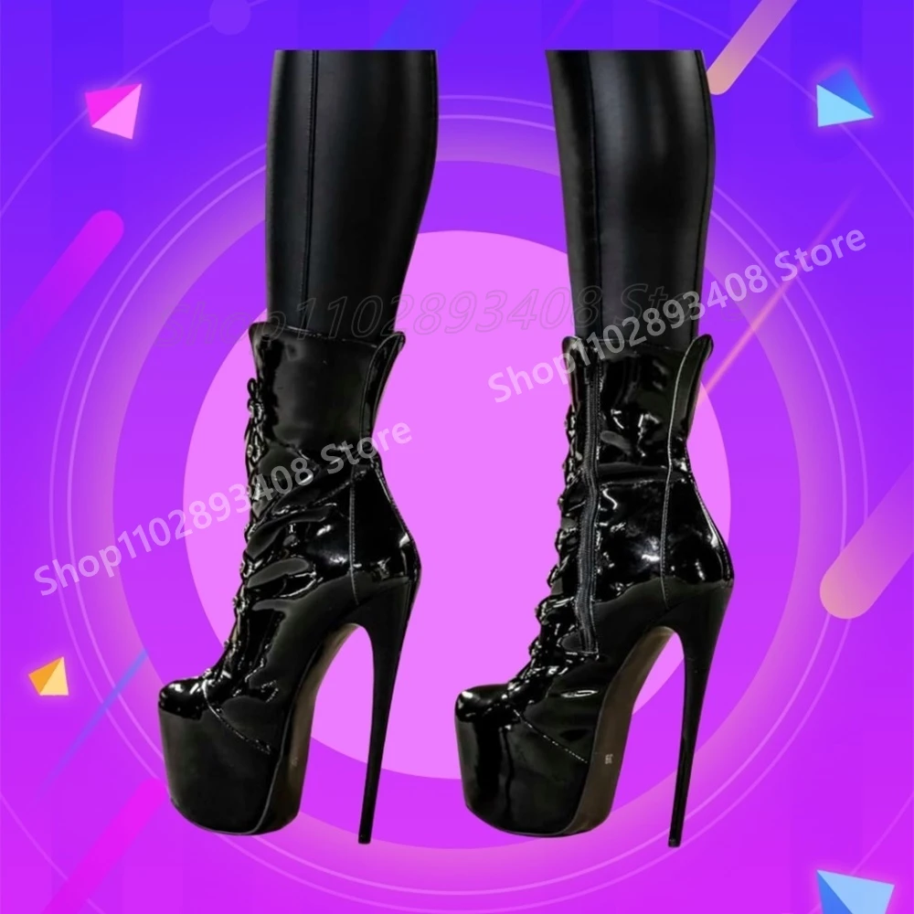 Black Cross Tied Buckle Belts Ankle Boots Shiny Leather Stiletto High Heel Sexy Hot Girls Women Shoes 2025 Zapatos Para Mujere