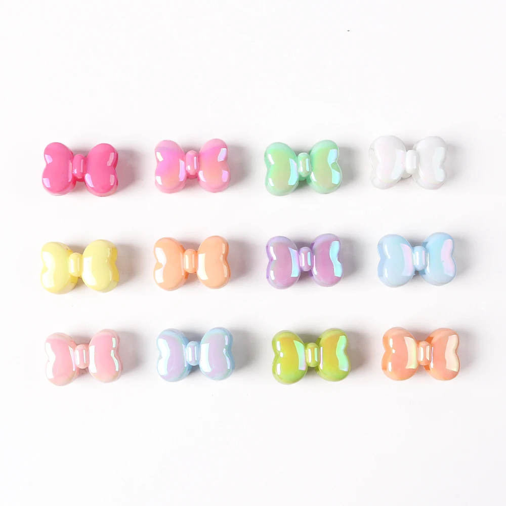 10pcs UV Pastel Colors Cute Bow Acrylic Plastic Jewelry Beads for DIY Bracelet Necklace Bag Chain Pens Phone Chian Accessories