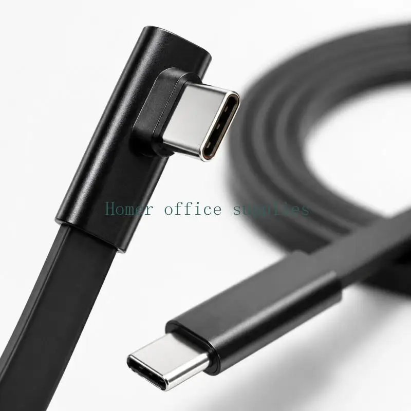 K43B Charging and Information Transfer Cable with Right-Angle and Straight Type C End for Side-Hugging Cord Route in Use