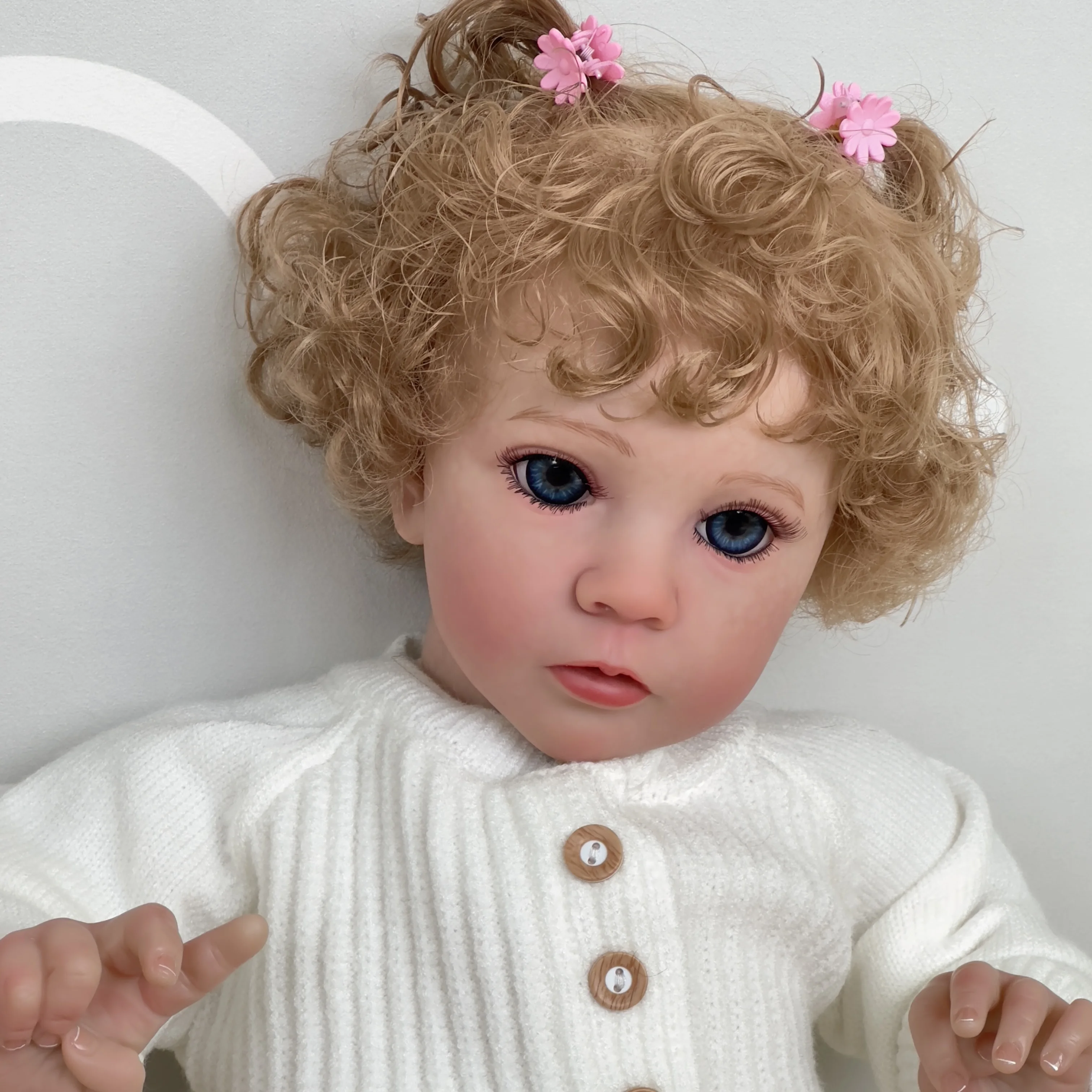 

60CM Already Painted Finished Doll Reborn Baby Girl Toddler Alive 3D Skin Visible Veins Hand Rooted Blonde Hair