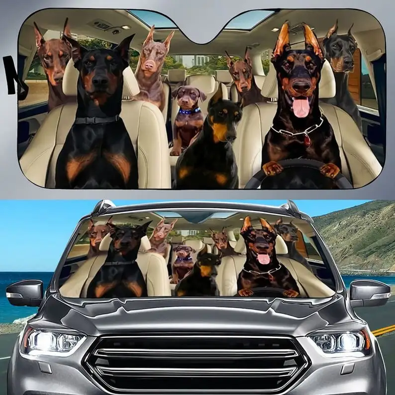 

Group Of Doberman Car Sunshade Doberman Family Driving Gift For Doberman Lover Windshield Sunshade