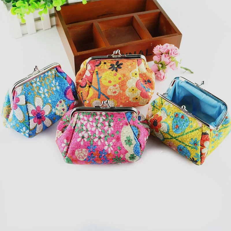 Stilvolle Kussschloss-Aufbewahrung tasche für Damen für Lippenstift und Schlüssel, Geldbörse mit Blumenmuster