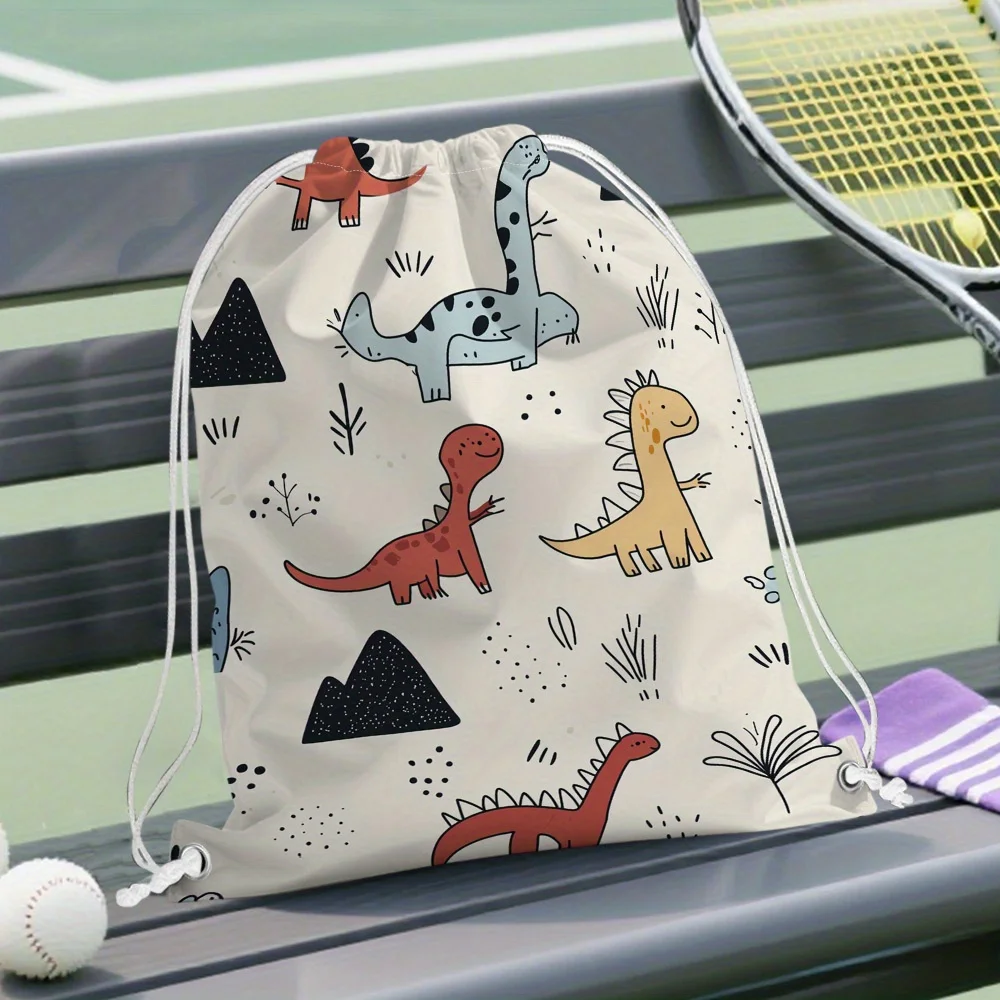 

1pc Dinosaur Backpack With Dino Doodle Design - Lightweight Bag, Durable Drawstring Closure & Adjustable Padded-like Straps, Cut