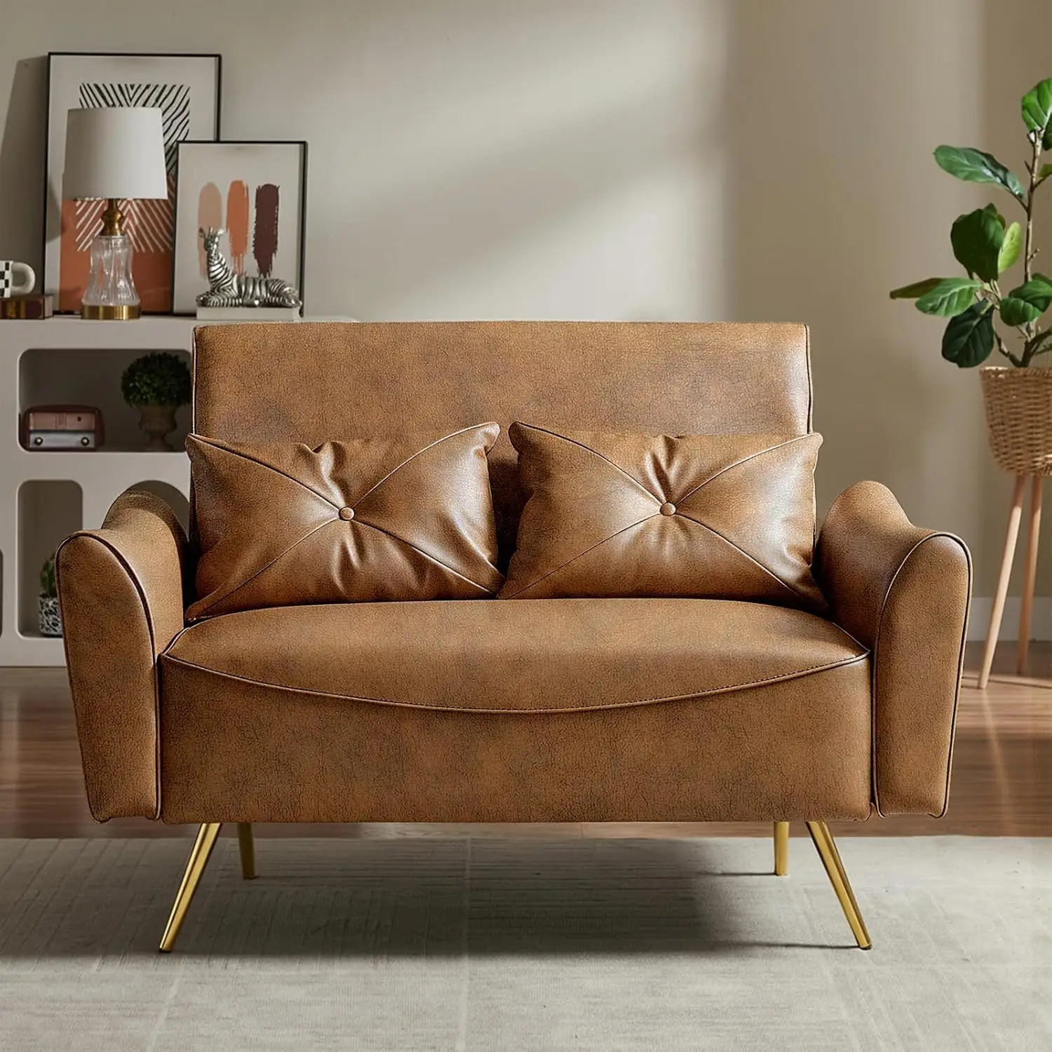 48" Faux Leather Loveseat Sofa, Modern Small Couch for Small Space with 2 Pillows, 2 Seater Couch for Living Room,, Customized