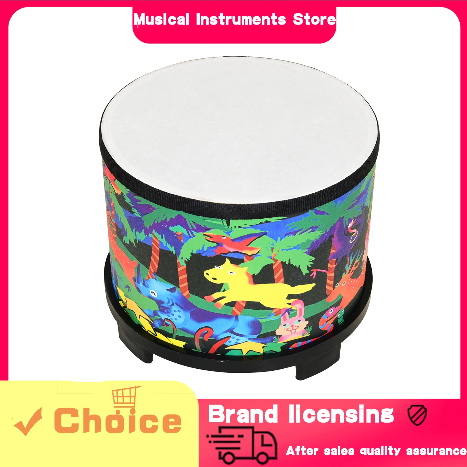 Floor Drum 8-Inch Hand Drum Orff Percussion Instruments Solid Wood Material Cartoon Pattern Used For Early Rhythm Learning