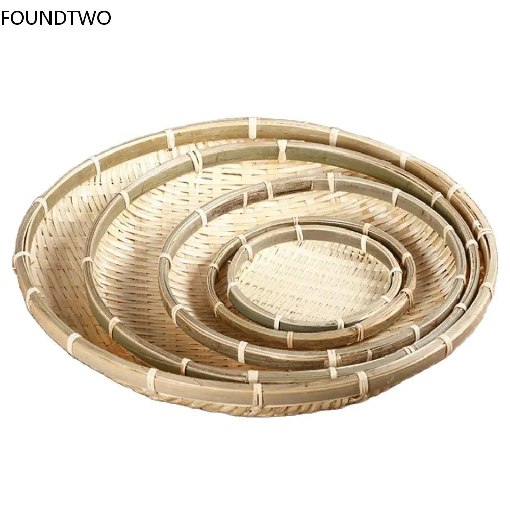 

Handmade Weaving Bamboo Sieve Raft Round Dustpan DIY Decorative Fruit Bread Basket Kitchen Storage New Arrival