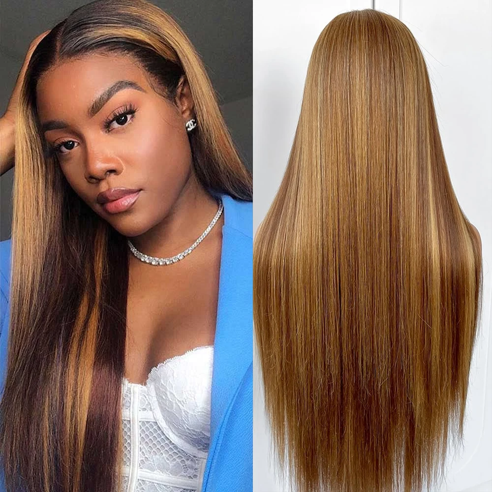 180Density Straight Lace Front Wigs Human Hair #4/27 Highlight Color 360 Full Lace Frontal Wig Brazilian For Black Women 32inch