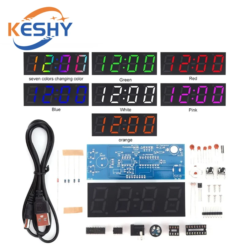 전자 시계 DIY 키트 LED 마이크로 컨트롤러 키트 디지털 시계 시간 조명 제어 온도 온도계 Diy 전자 키트