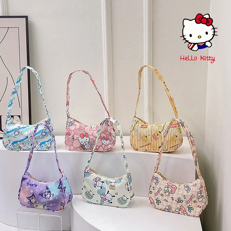 Fashionable Sanrio Kuromi Women'S Underarm Bag Kawaii Hello Kitty Melody Print Large Capacity Multi Functional Handbag Versatile