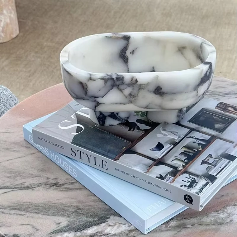Luxury Natural Marble Caracatta Viola Storage Tray Legs Oval Bowl Decorative Ornaments Fruit Tray