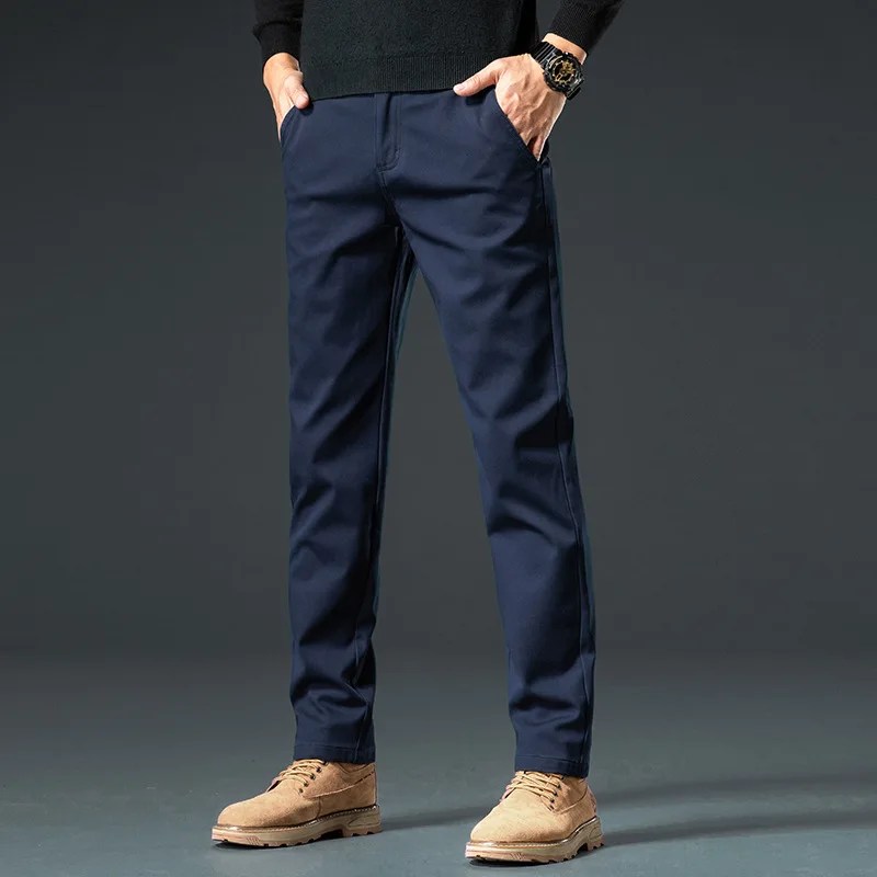 

Winter Velvet Navy Blue Pants Men Straight Versatile Trousers Men Pants Spring Autumn