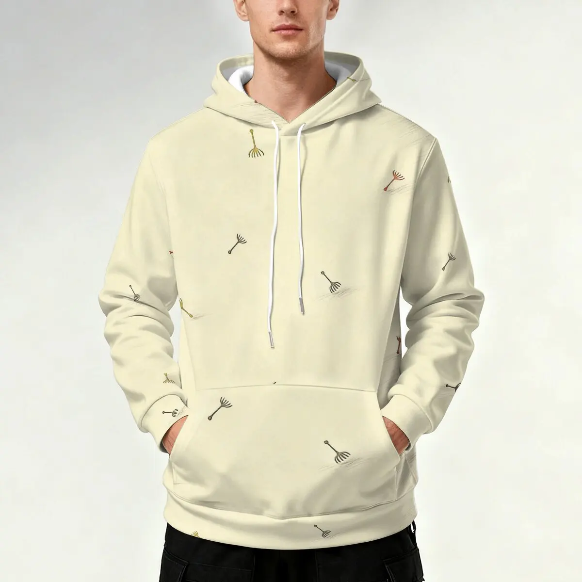 

Мужская осенне-зимняя толстовка с капюшоном и длинными рукавами в минималистском стиле с мультяшным принтом одуванчика, персонализированный и универсальный топ.