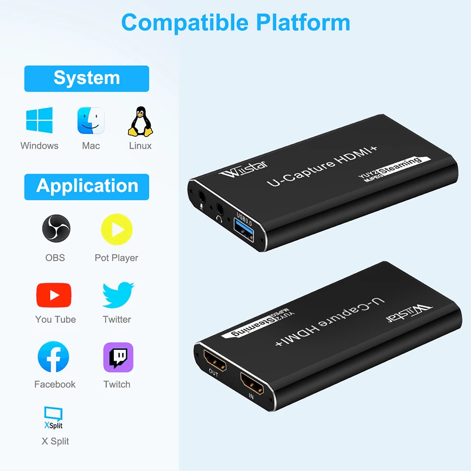 Imagem -04 - Cartão de Captura de Vídeo Compatível com Hdmi Gravador de Vídeo Grabber para Captura Obs Game Card Live hd Usb 3.0 1080p 60fps