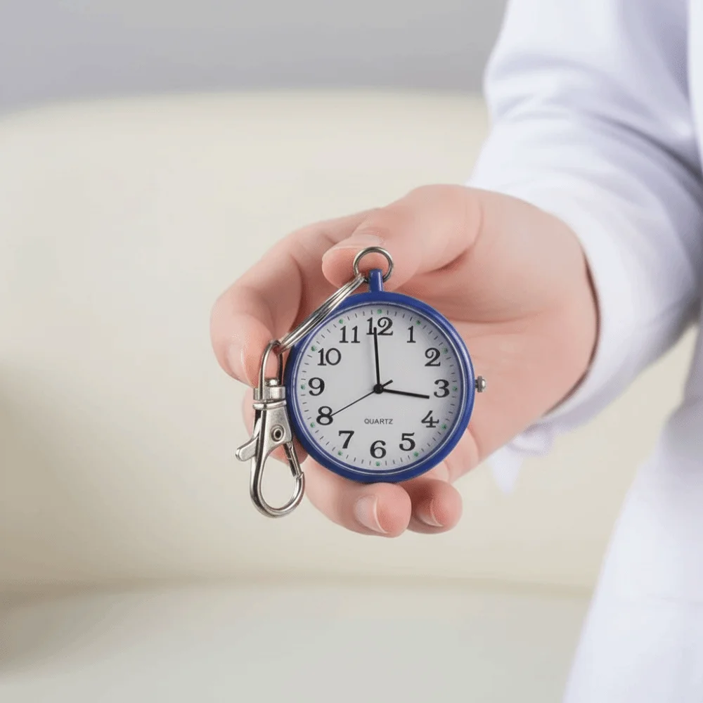 Glow in Dark Luminous Pocket Watch Big Numbers Quartz Movement Key Chain Fob Clock Metal Compact Size Minimalist Nurse Watch