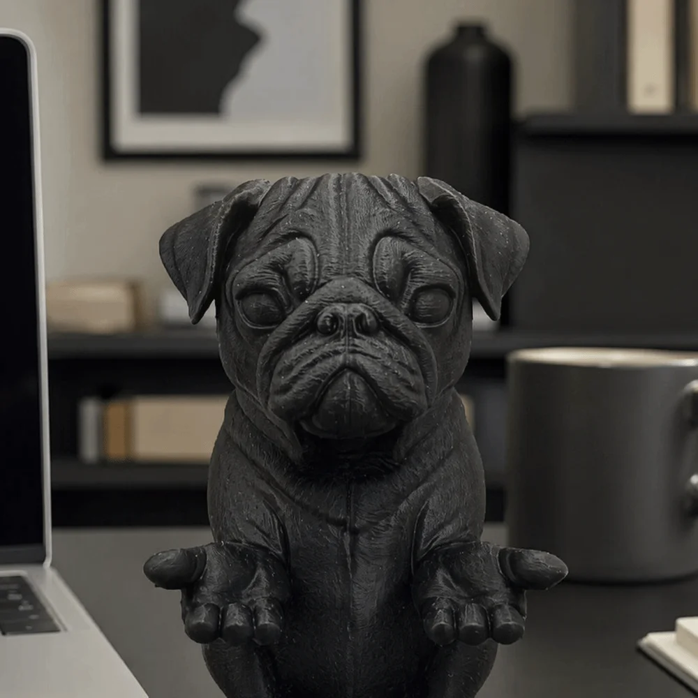 Funny Black Color Pug Pen Holder Zen Style Resin Meditating Pug Figurine Yoga Adorable Statue Sculpture Workspace