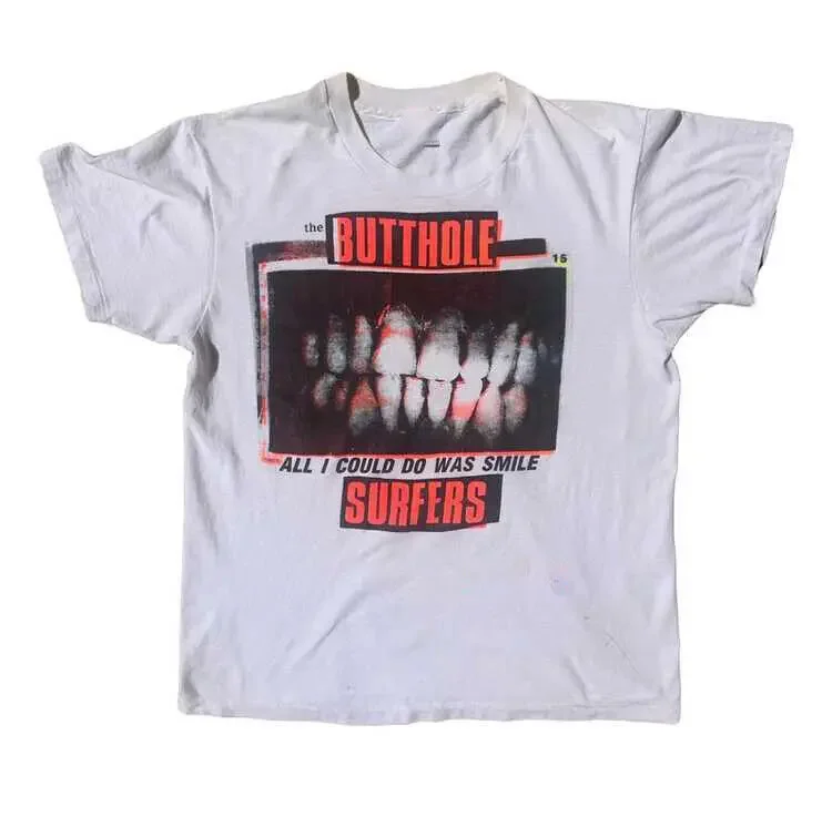 VTG Butthole Surfers All I Could Do Was Smile reprint Fits T Shirt White  long or short sleeves