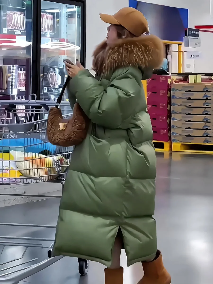 Piumino lungo da donna Jaet 2024 Inverno Nuovo Sle Pendolarismo Sle Bianco Du piumino Collo di pelliccia Cappotto Trendy Pigro High-End F...