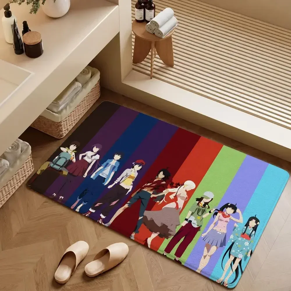 Floor Meme Mat Anime Soft Bakemonogatari Flannel Entrance Doormat Non-Slip Washable Rug Bedroom Hitagi Kitchen Koyomi Home Decor