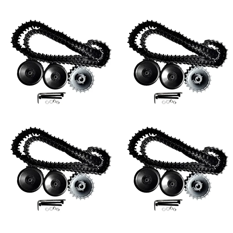 YSUN-4Set Track + Track Drive Wheel / Track Wheel + Bearing Wheel Tank Car Chassis Robot Wall Power Model Kit