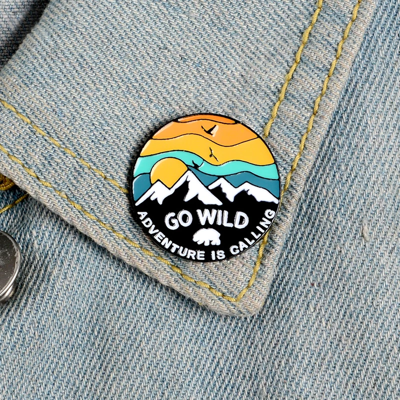 GO WILD Enamel Pin Custom Adventure is Calling Brooches Backpack Clothes Lapel Pin Outdoor Badge Jewelry Gift for Kids Friends