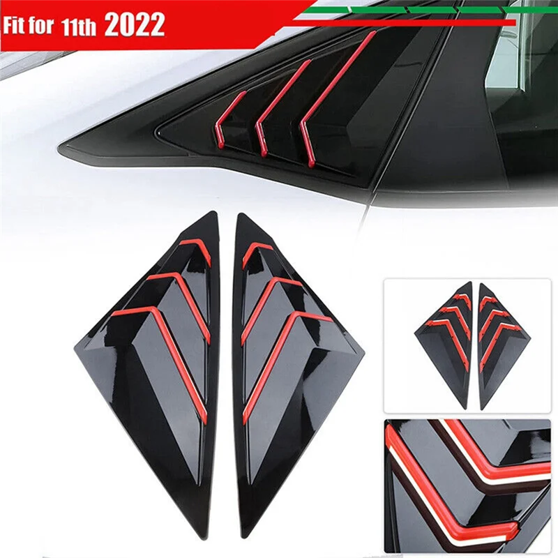 X59A_For Honda Civic 2022 2023 ซีดานด้านหลัง Vent Quarter หน้าต่างบานเกล็ดชัตเตอร์ฝาครอบ GLOSS สีดํา + สีแดง