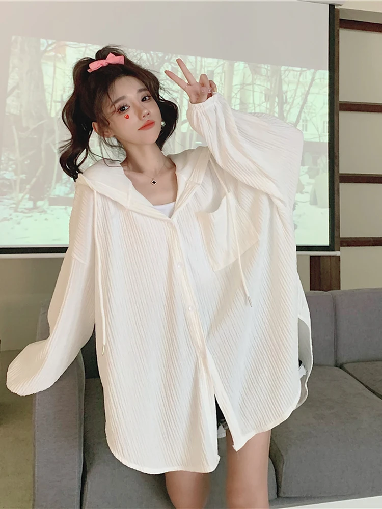 Women's Loose UV Protection Clothing Summer Anti-Ultraviolet Large Size Student Open Cardigan Hooded Thin Outerwear