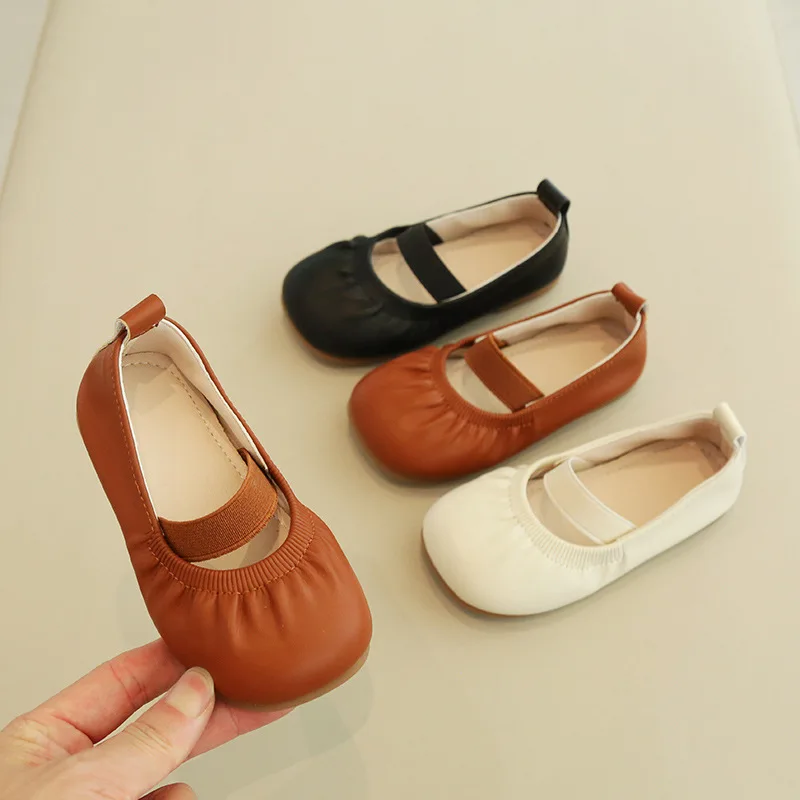 Autumn New Children Fashion Girls Flats Single Shoes Solid Color Kids Shoes Soft Comfortable Elegant Princess Shoes H943