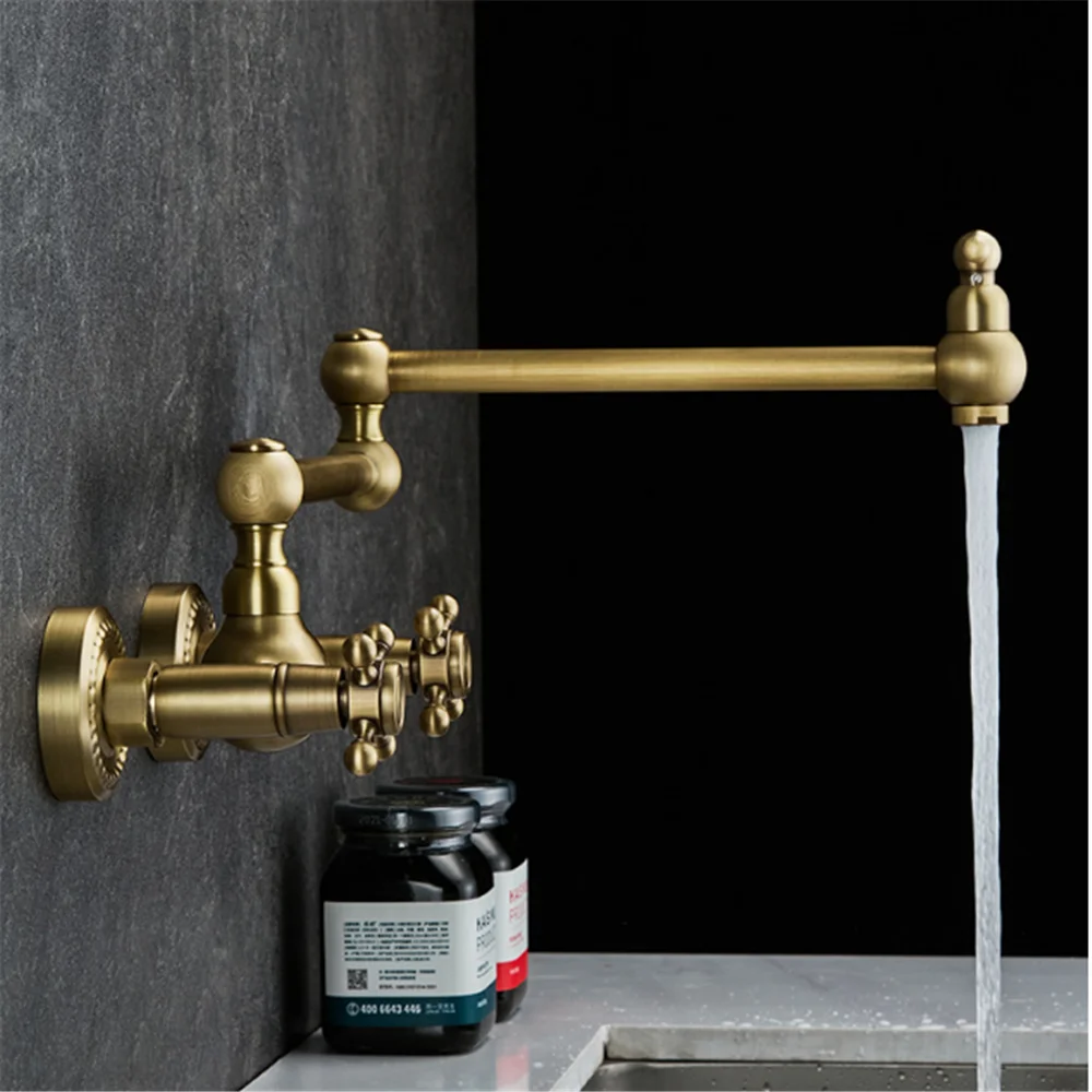 Antique Bronze Pot Filler Tap Black Foldable Kitchen Faucet Hot & Cold Gold Sink Tap Rotate Folding Spout Chrome Brass