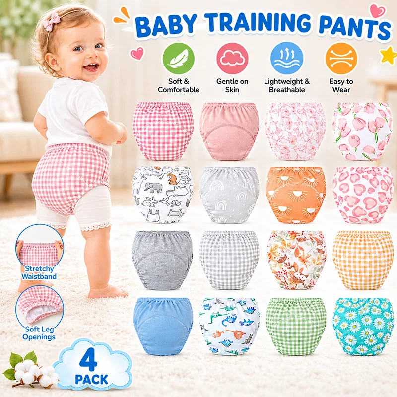 

4Pcs Baby Diaper Training Pants Toddler Underwear Cotton Washable Infant Nappies Cloth Diapers Reusable Kids Shorts 11-18kg
