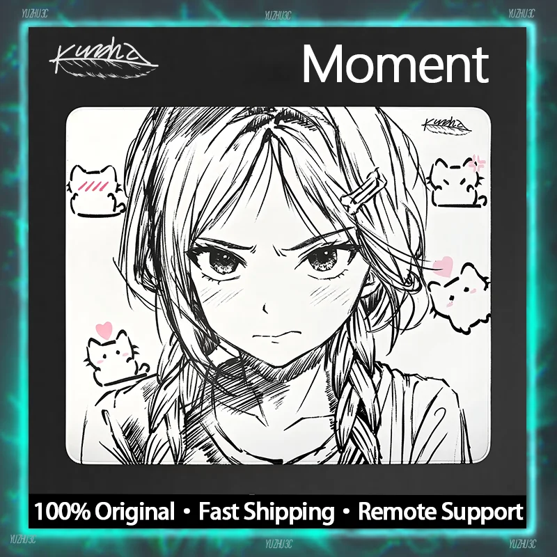Kuroha MOMENT Series Gaming Mouse Pad 420x490x4.5mm Neutral Control Polyurethane Poron Base White Stitched Edge Anime Style