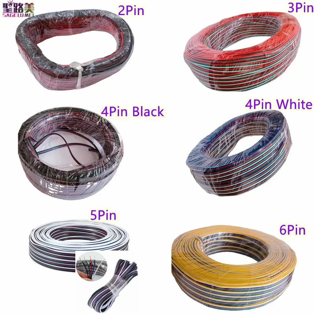 30m-100m 2pin 3pin 4pin 5Pin 6pin 22 AWG Extension Electric Wire Cable Led Connector For 5050 3528 RGBW RGB CCT LED light Stirp